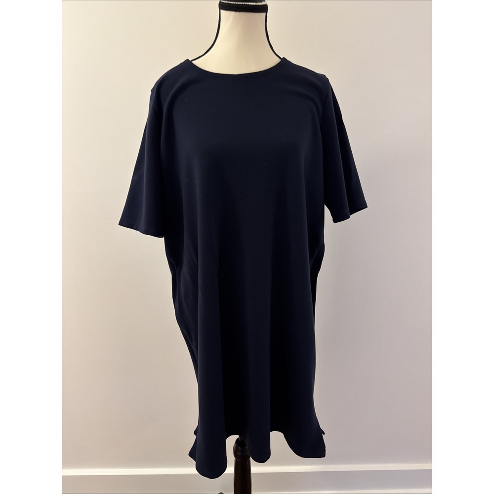 Eileen Fisher Navy Blue T Shirt Style Shift Dress Capsule Size Large Tencel EUC